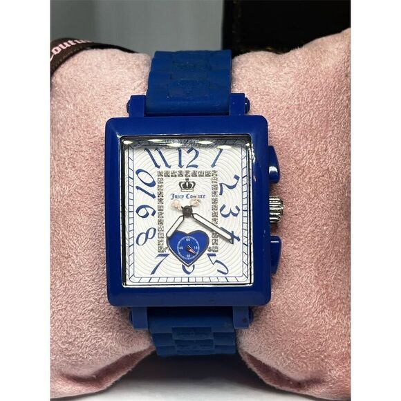 Juicy Couture Women's Cobalt Blue Jelly Strap Watch Crystal Accents Y2K - Picture 2 of 6